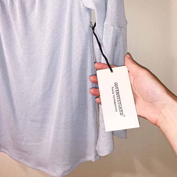 Coverstitched Light Blue Waffle Sweatshirt - Picture 5 of 7